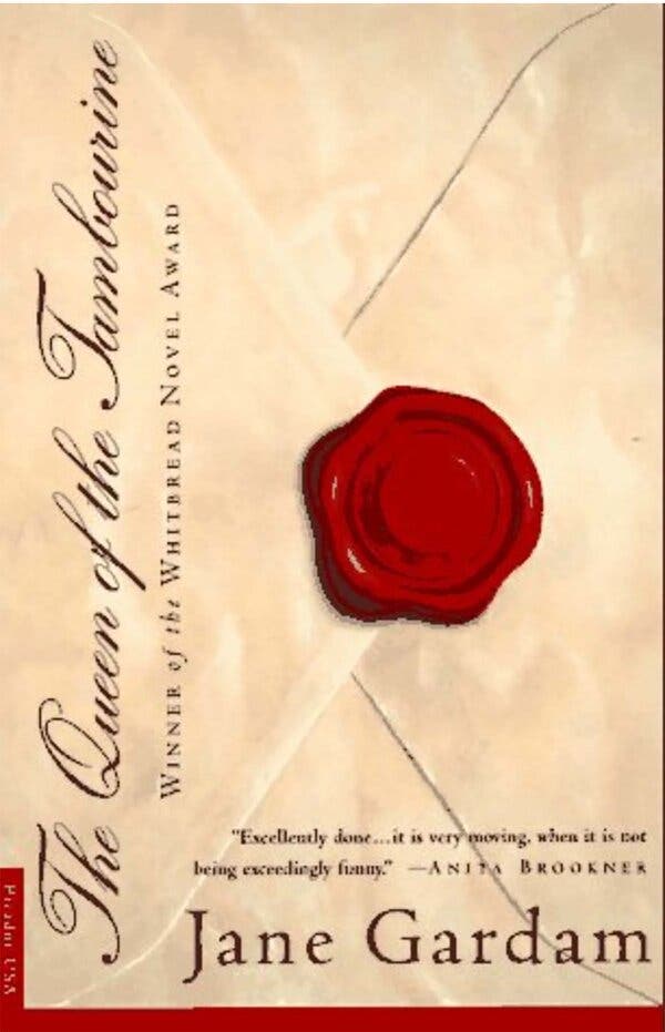 The book cover of “The Queen of the Tambourine.” It is designed to look like a letter secured with a red wax seal.
